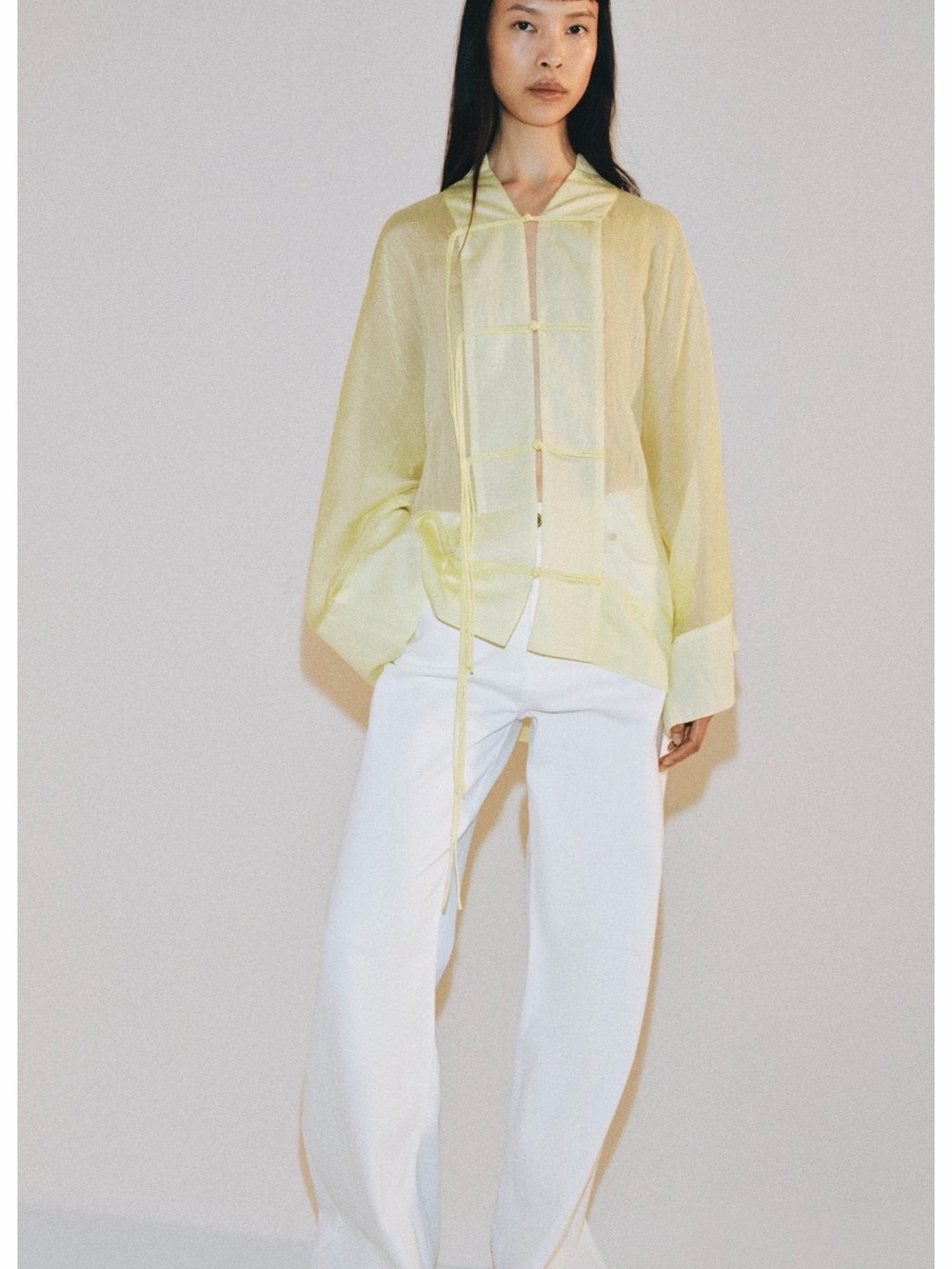 Light Yellow Zara frog closure blouse